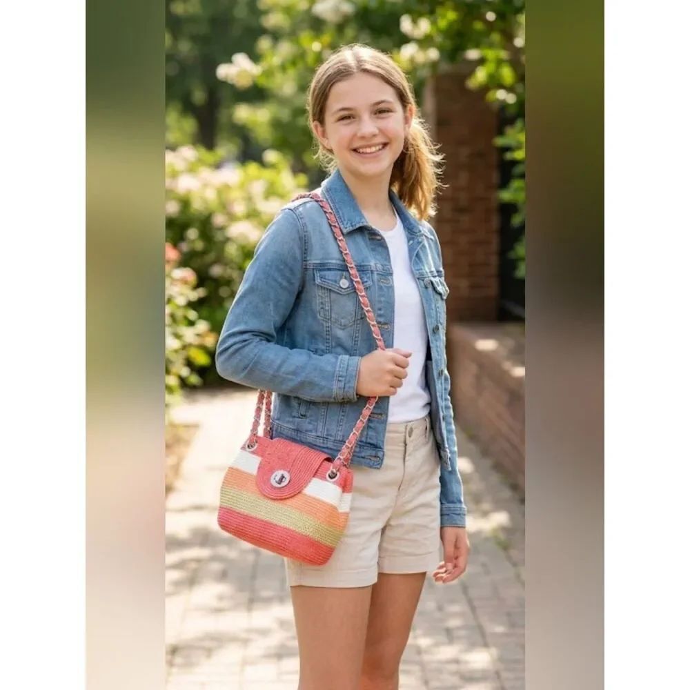 Kelly & Katie Straw Bag Double Chain